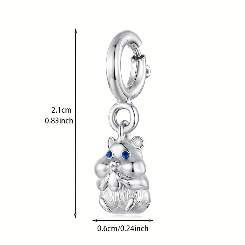 Sterling Silver Hamster Pendant with Zirconia Inlay Bead for DIY Bracelets